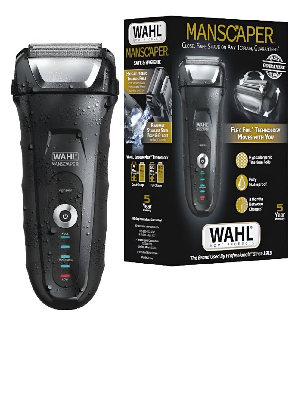 Wahl Men's Manscaper Shaver, Rechargeable, Waterproof Wet/Dry, Flex Foils, 7074